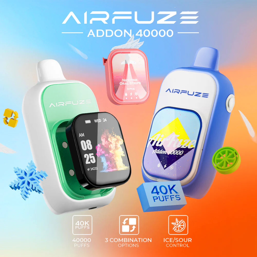 Winter Mint (Ice Control) AirFuze Addon 40K (W/ Nicotine Strips) - Black Coral