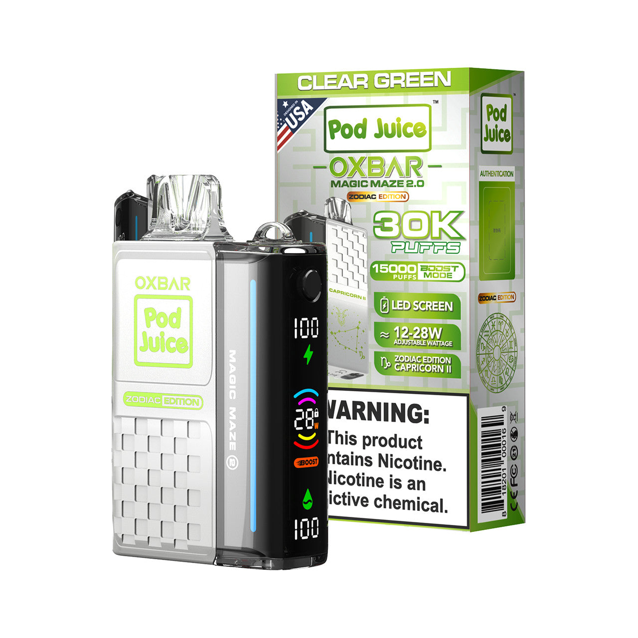 Clear Green Oxbar Magic Maze 2.0 Pod Juice 30K - Black Coral