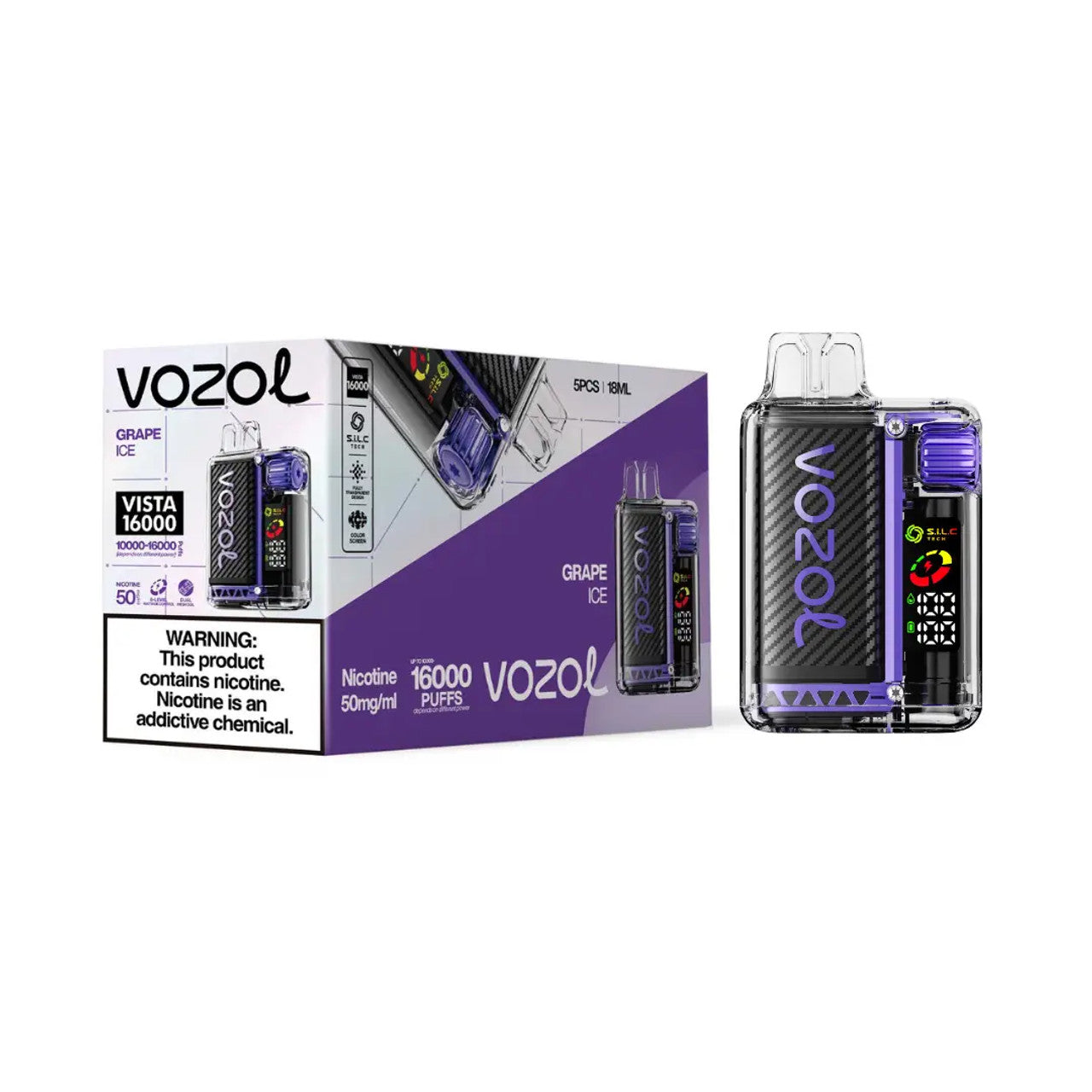Grape Ice Vozol Vista 16000 Vape - Black Coral
