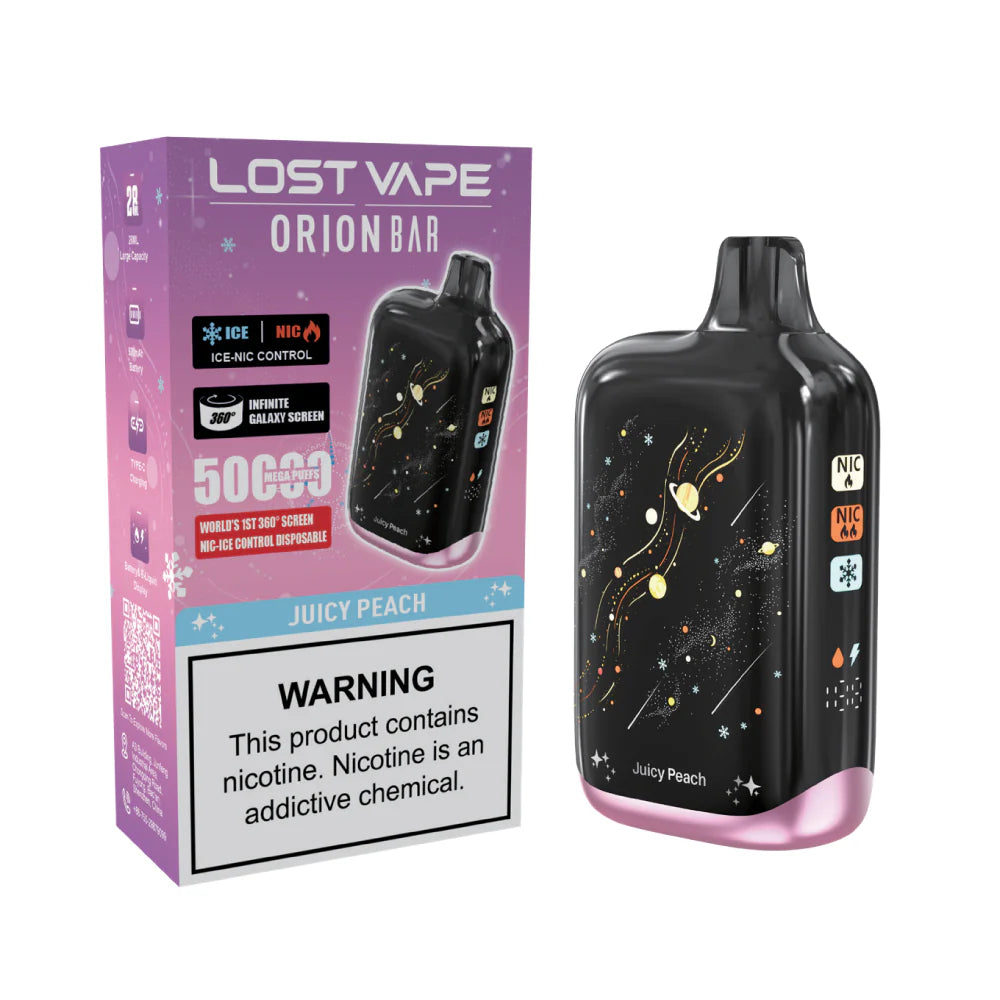 Juicy Peach Lost Vape Orion Bar 50K Nic & Ice - Black Coral