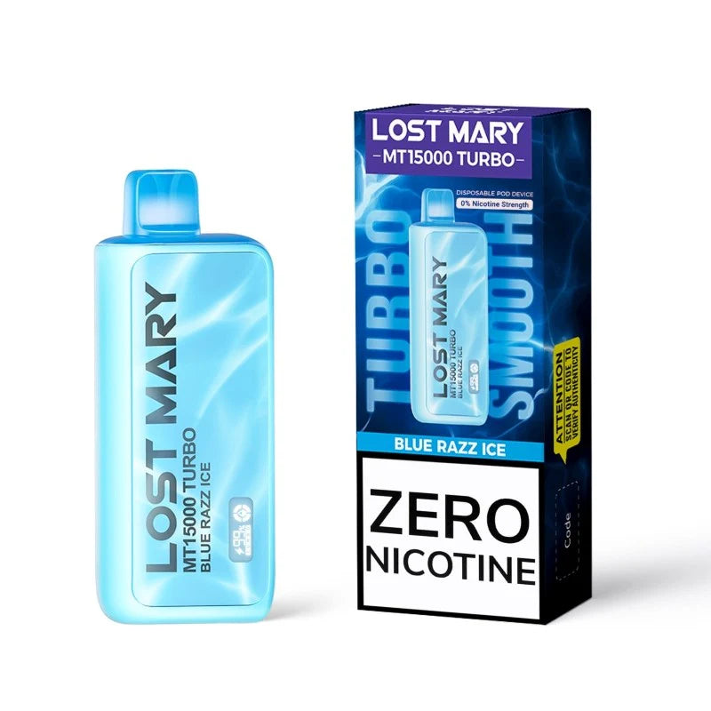 Blue Razz Ice(Zero Nicotine) Lost Mary MT15000 Turbo disposable vape packaging