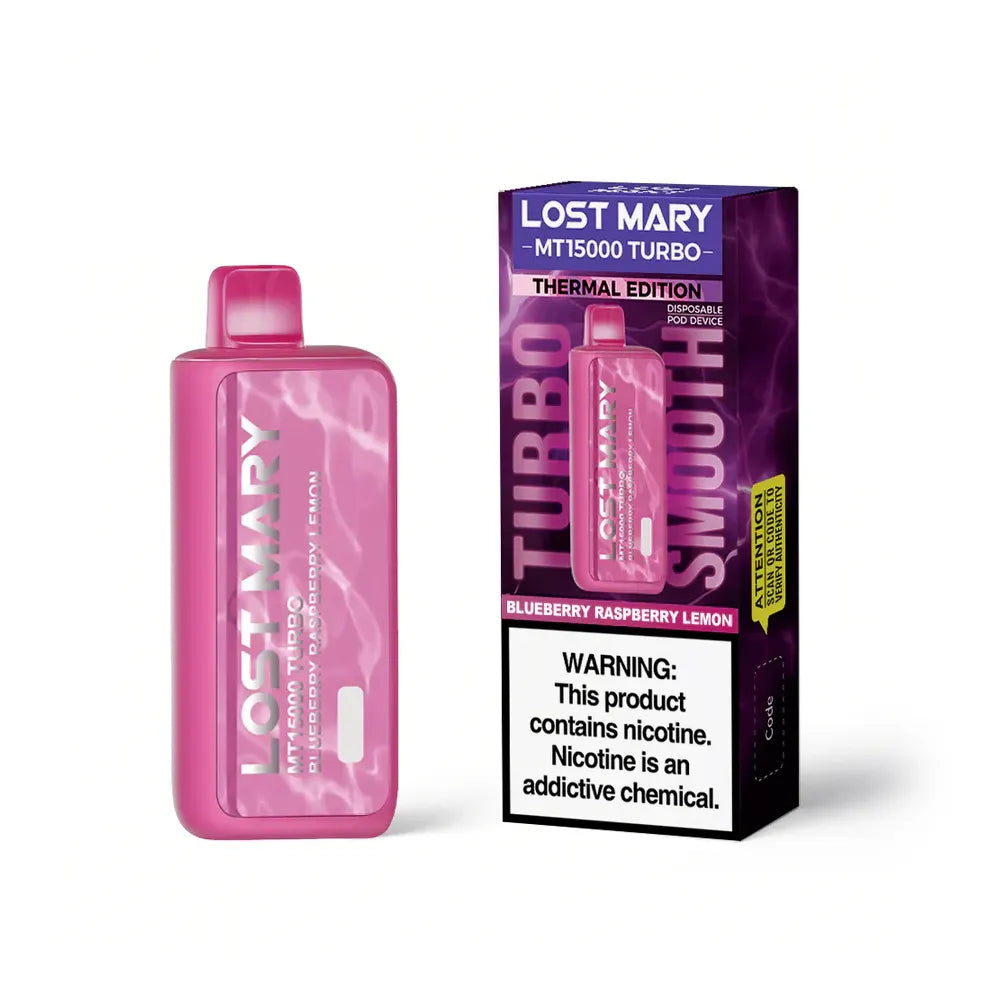 Blueberry Raspberry Lemon Lost Mary MT15000 Turbo disposable vape packaging