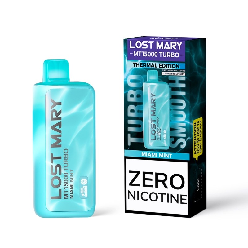 Miami Mint (Zero Nicotine) Lost Mary MT15000 Turbo disposable vape packaging