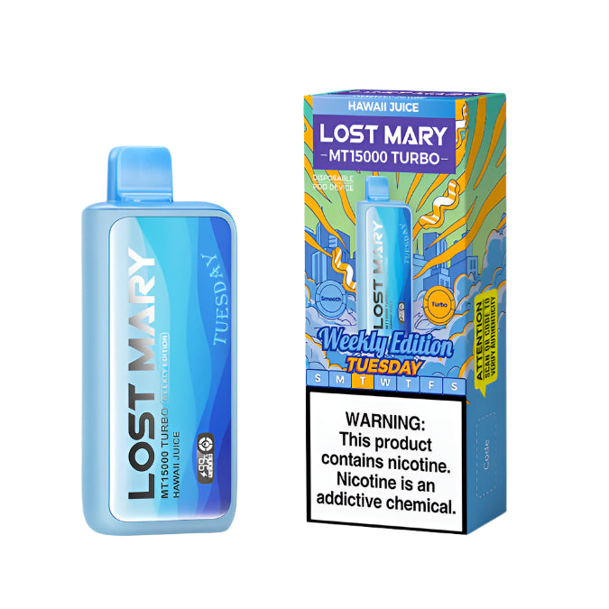 Hawaii Juice Lost Mary MT15000 Turbo Weekly Edition disposable vape packaging
