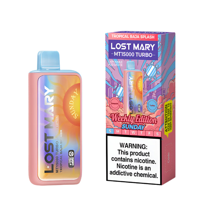 Tropical Baja Splash Lost Mary MT15000 Turbo Weekly Edition disposable vape packaging