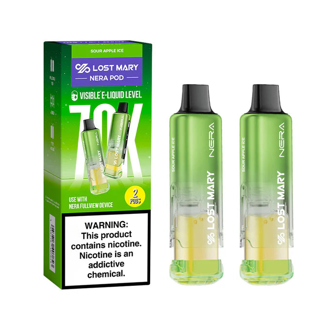 Sour Apple Ice Lost Mary Nera Fullview 70K Pod disposable vape packaging