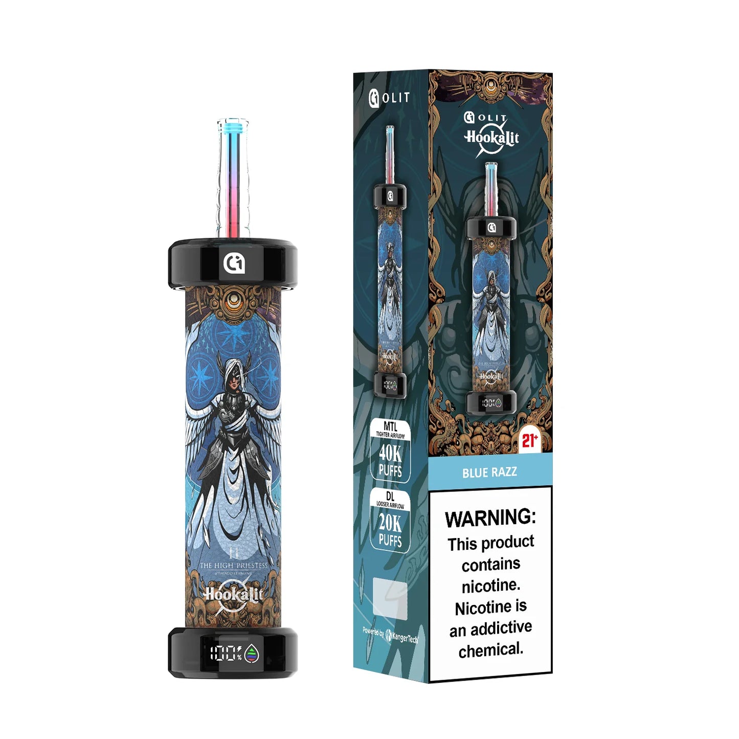Olit Hookalit 40K Blue Razz (The High Priestess) Disposable Vape - Black Coral