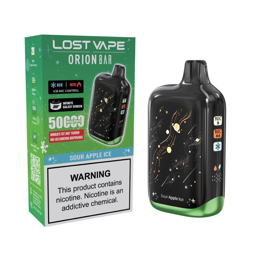 Sour Apple Ice Lost Vape Orion Bar 50K Nic & Ice - Black Coral