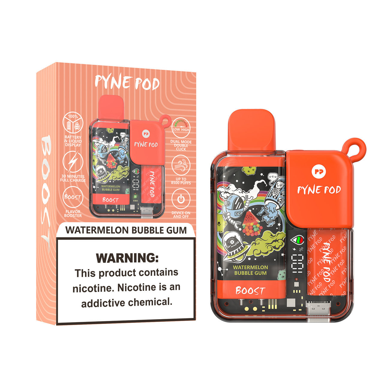 Watermelon Bubble Gum Pyne Pod Boost 8500 - Black Coral