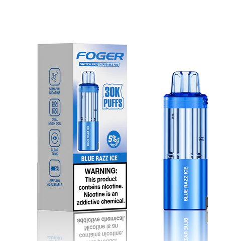 Blue Razz Ice Foger Switch Pro 30K Pod disposable vape packaging