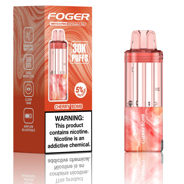 Cherry Bomb Foger Switch Pro 30K Pod disposable vape packaging