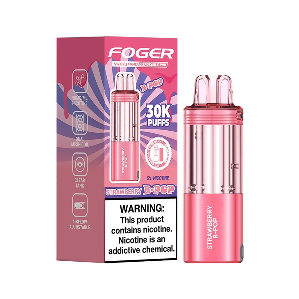 Strawberry B-Pop Foger Switch Pro 30K Pod disposable vape packaging