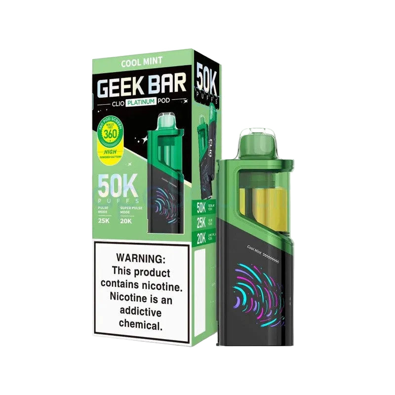 Cool Mint Geek Bar Clio Platinum 50K Pod disposable vape packaging