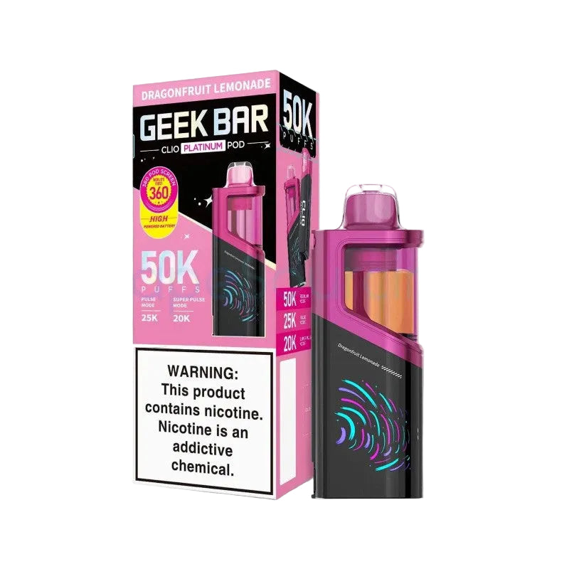Dragonfruit Lemonade Geek Bar Clio Platinum 50K Pod disposable vape packaging