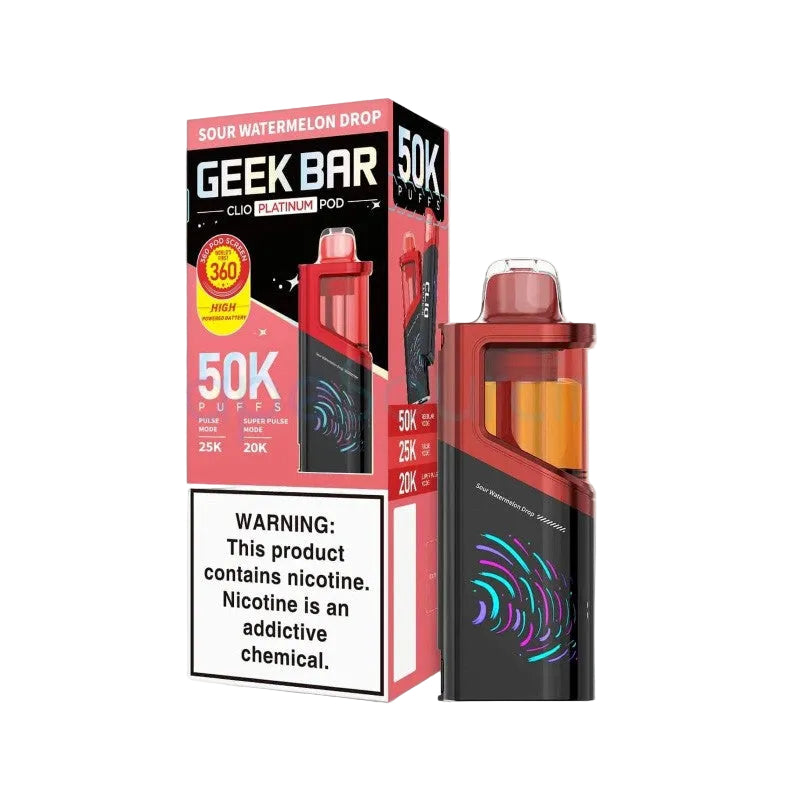 Sour Watermelon Drop Geek Bar Clio Platinum 50K Pod disposable vape packaging