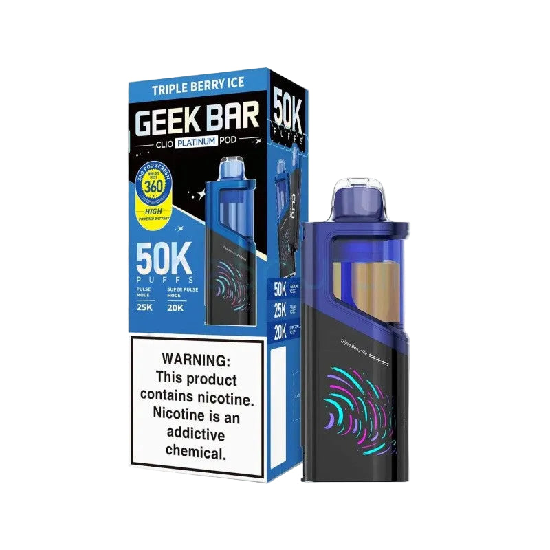 Triple Berry Ice Geek Bar Clio Platinum 50K Pod disposable vape packaging