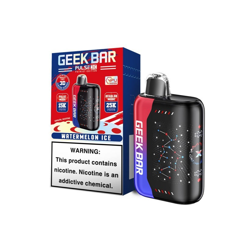 Watermelon Ice Geek Bar Pulse X 25000 Patriot Edition Disposable Vape Packaging