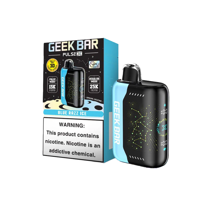 Blue Razz Ice Geek Bar Pulse X 25000 disposable vape packaging