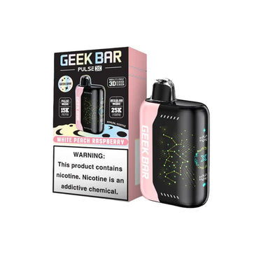 White Peach Raspberry Geek Bar Pulse X 25000 Disposable Vape Packaging