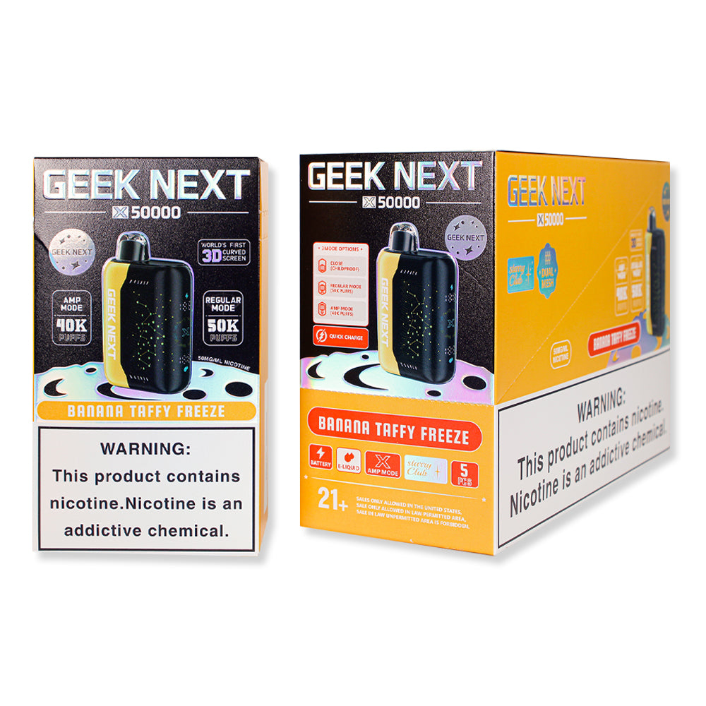 Banana Taffy Freeze Geek Next X 50000 Disposable Vape Pagkaging