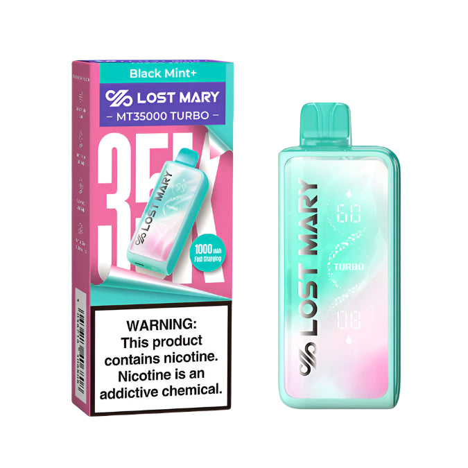 Black Mint+ Lost Mary MT35000 Turbo Disposable Vape Packaging
