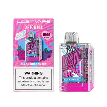 Black Dragon Ice Lost Vape Orion Bar 7500 disposable vape packaging