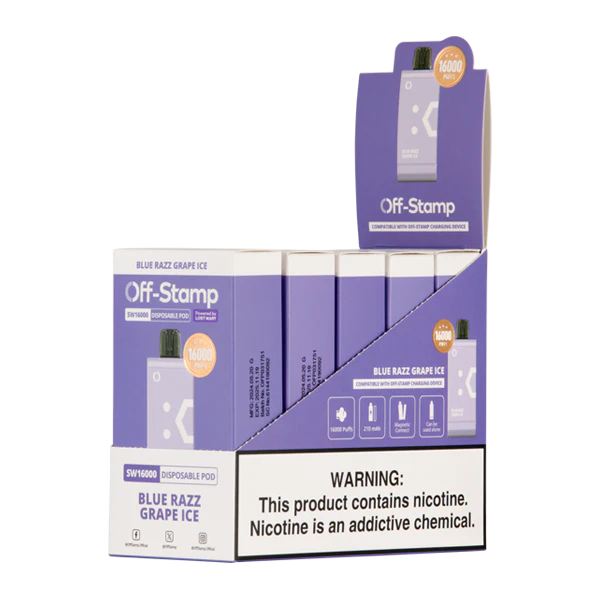 Blue Razz Grape Ice Off Stamp SW16000 Pod disposable vape packaging