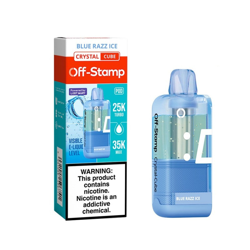 Blue Razz Ice Off-Stamp X-Cube Crystal 35K Pod disposable vape packaging