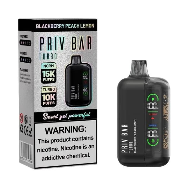 Blackberry Peach Lemon Priv Bar Turbo 15000 disposable vape packaging