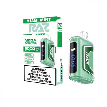 Miami Mint Raz TN9000 disposable vape packaging