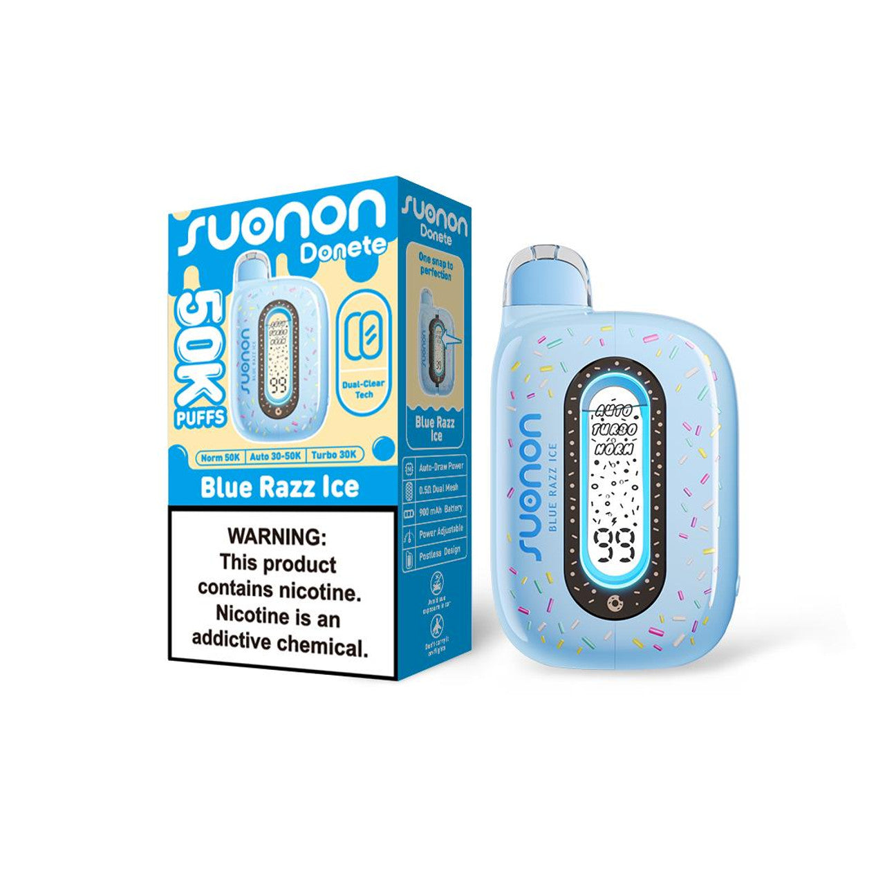 Blue Razz Ice Suonon Donete 50K Disposable Vape Packaging