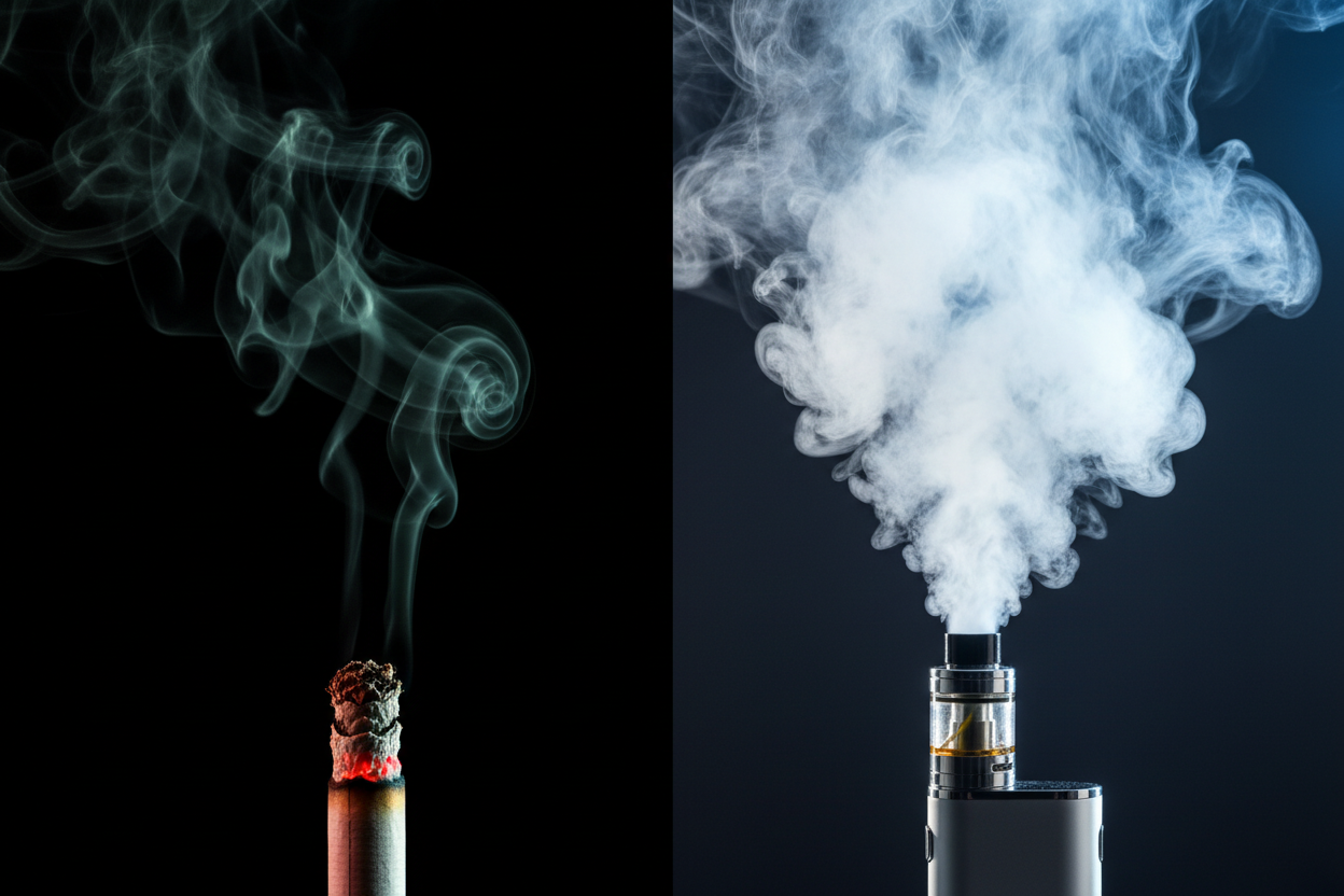 tobacco vs vape comparison burning cigarette smoke vs vape vapor what is safer for health