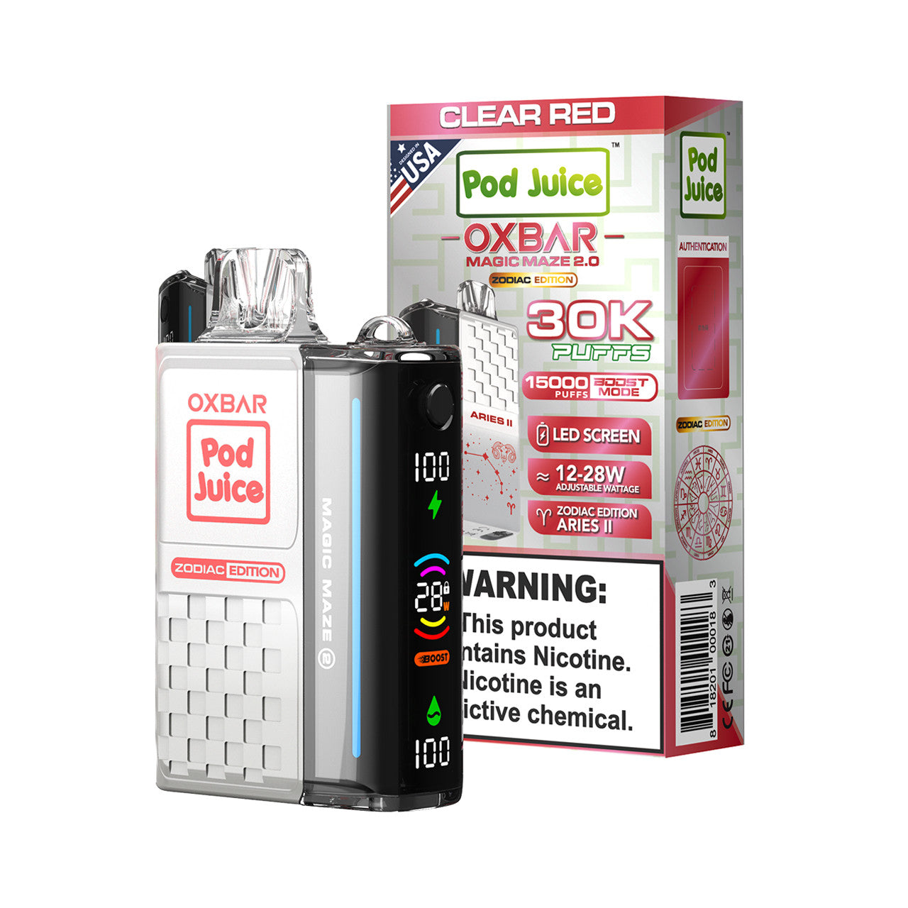 Clear Red Oxbar Magic Maze 2.0 Pod Juice 30K - Black Coral