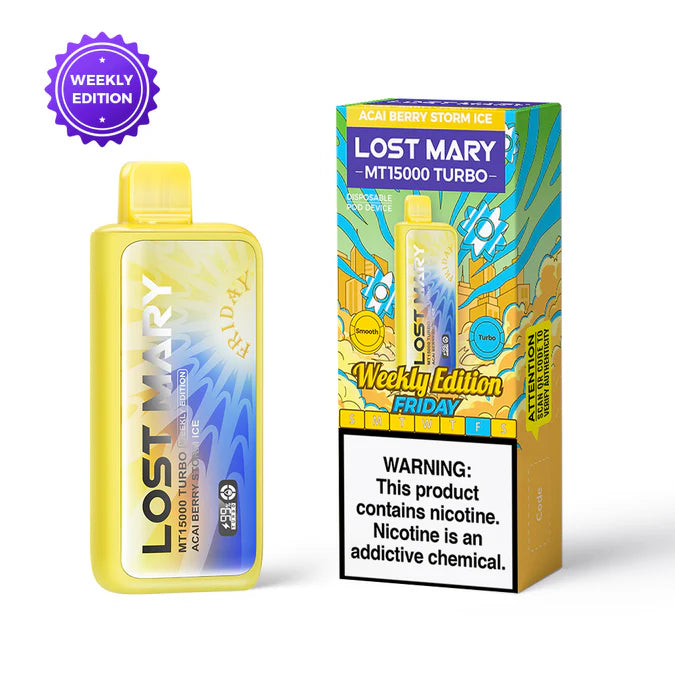 Acai Berry Storm Ice Lost Mary MT15000 Turbo Weekly Edition disposable vape packaging