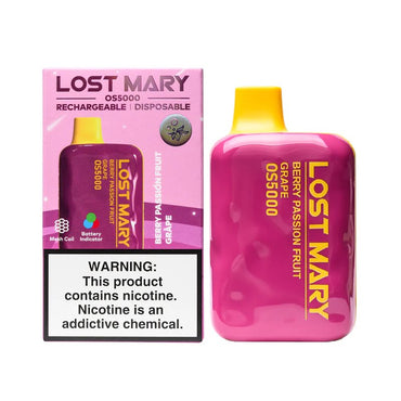 Berry Passion Fruit Grape Lost Mary OS5000 disposable vape packaging