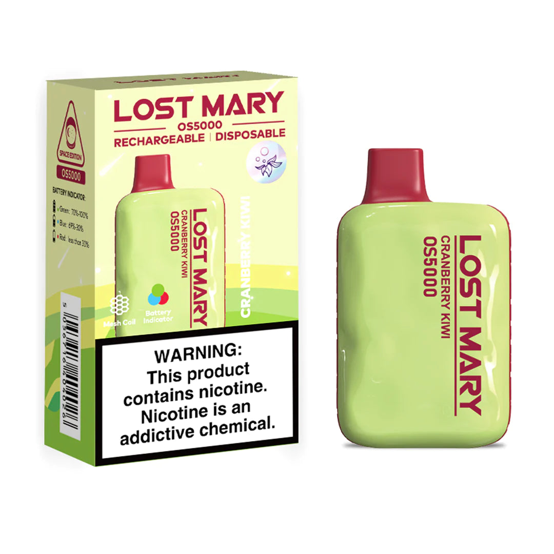 Cranberry Kiwi Lost Mary OS5000 disposable vape packaging