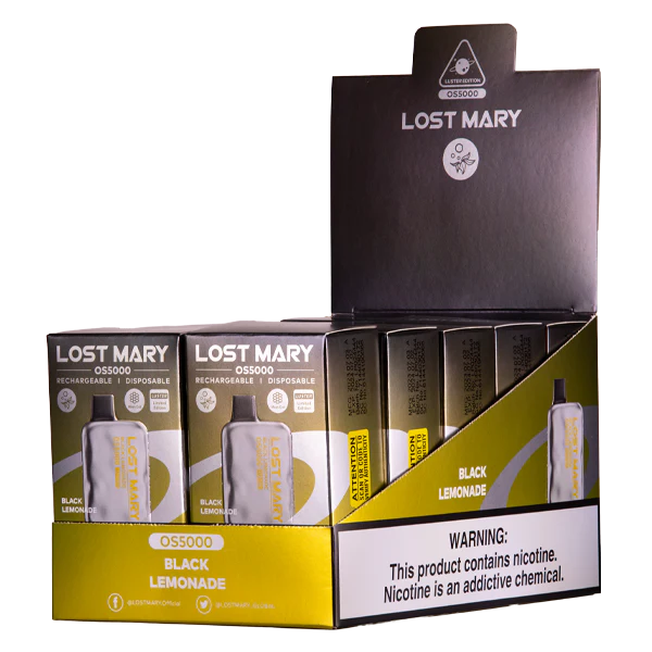 Black Lemonade Lost Mary OS5000 Luster disposable vape packaging