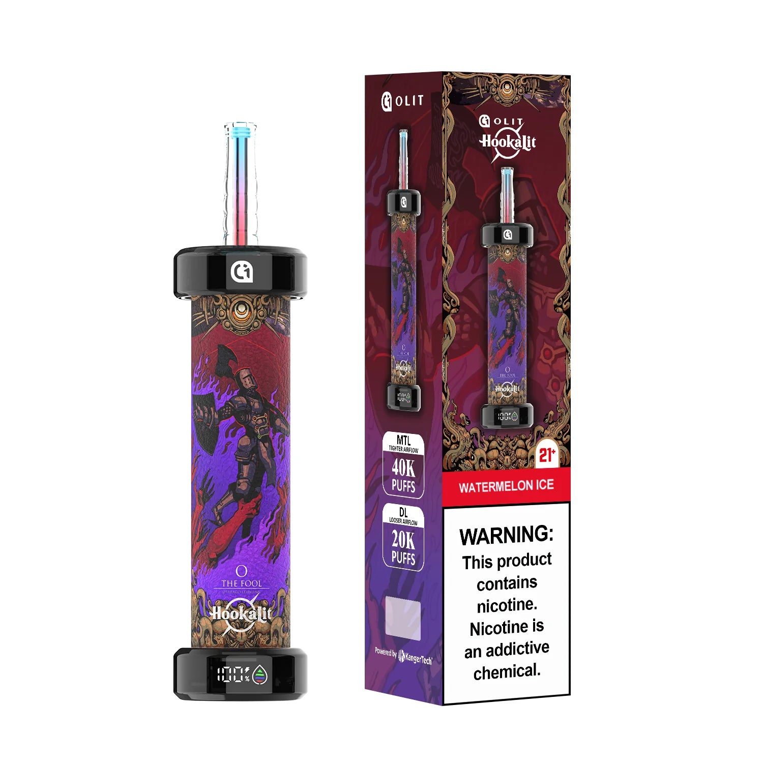 Olit Hookalit 40K Watermelon Ice (The Fool) Disposable Vape - Black Coral