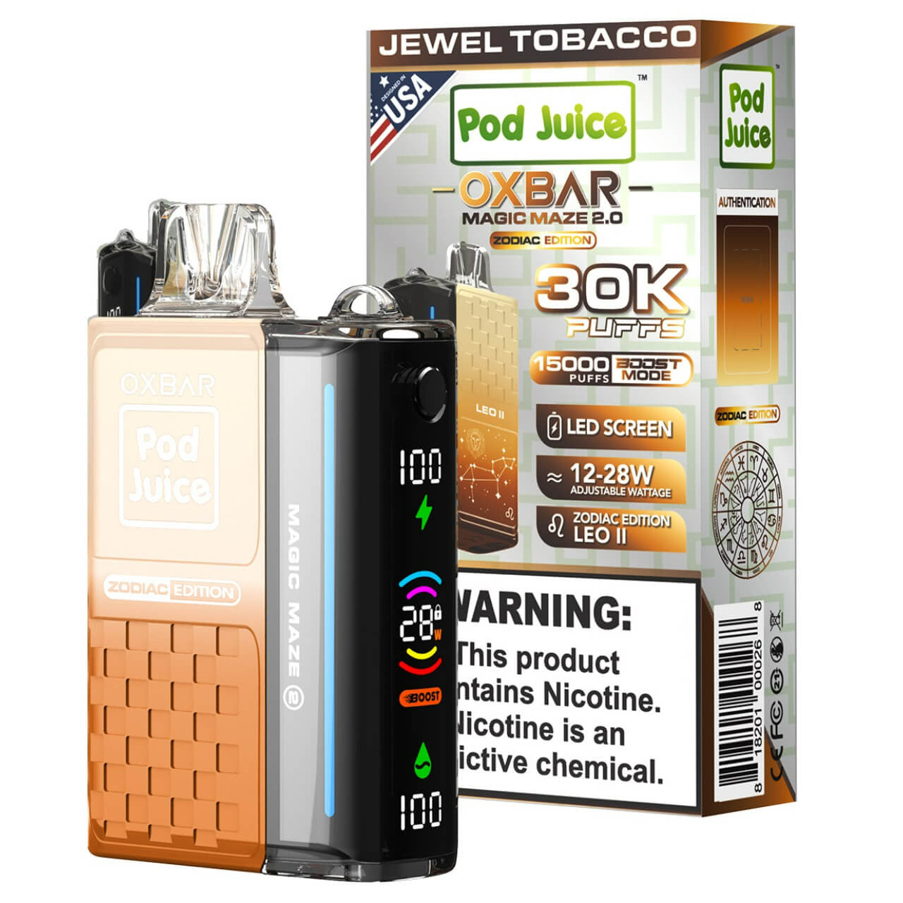 Oxbar Magic Maze 2.0 Pod Juice 30K Jewel Tobacco Disposable Vape - Black Coral