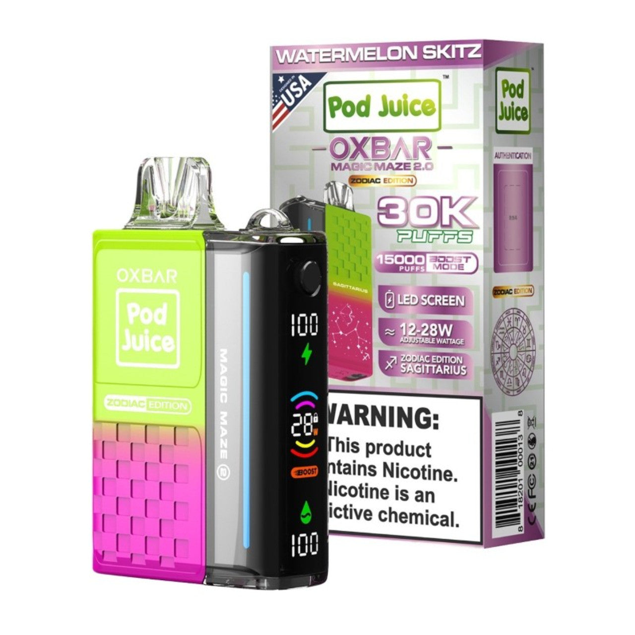 Oxbar Magic Maze 2.0 Pod Juice 30K Watermelon Skitz Disposable Vape - Black Coral
