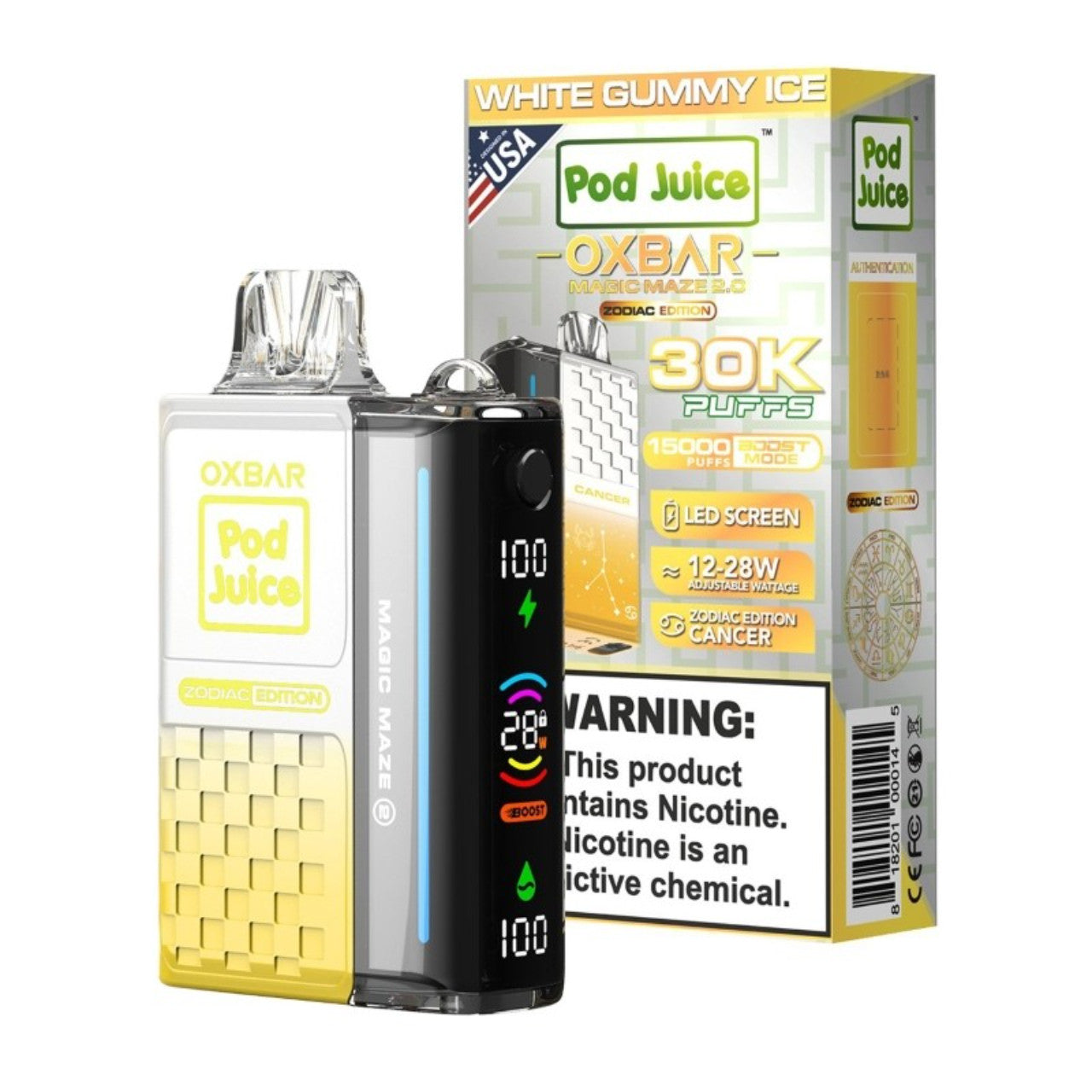 Oxbar Magic Maze 2.0 Pod Juice 30K White Gummy Ice Disposable Vape - Black Coral