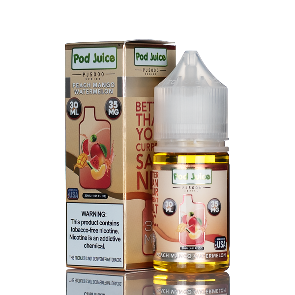 Peach Mango Watermelon Pod Juice Salt PJ5000 30ml packaging 