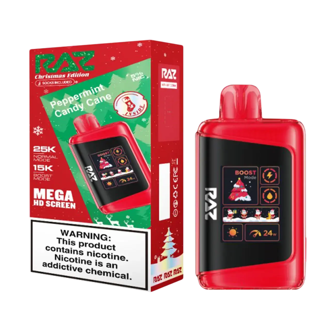Raz LTX 25K Peppermint Candy Cane Vape - Holiday Flavor Bliss Raz LTX 25K Peppermint Candy Cane Vape - Holiday Flavor Bliss