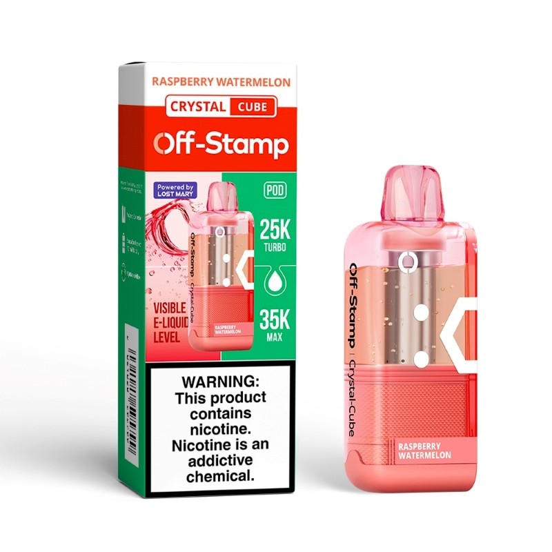 Off Stamp Crystal Cube 35K Pod Raspberry Watermelon Disposable Vape -  Black Coral