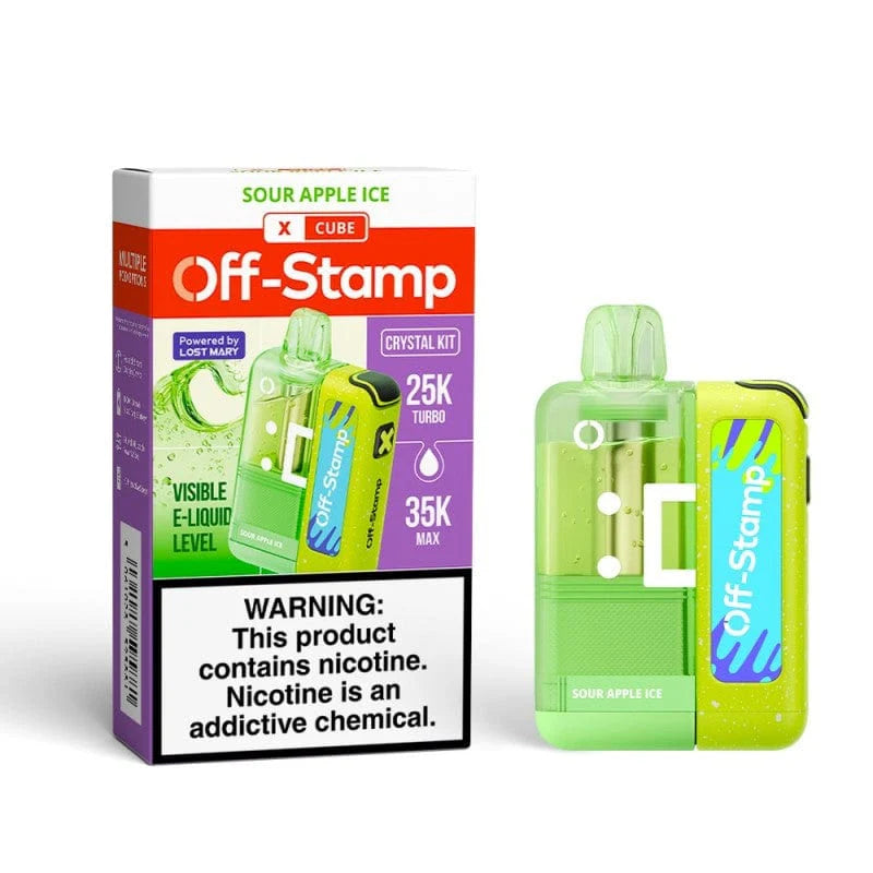 Off Stamp Crystal Cube 35K Kit Sour Apple Ice Disposable Vape - Black Coral 