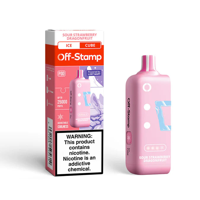 Off Stamp  Cube 25K Pod Sour Strawberry Dragonfruit Disposable Vape - Black Coral