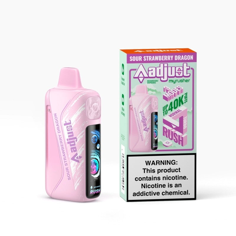 Sour Strawberry Dragon Adjust MyRusher 40K Disposable Vape Packaging 