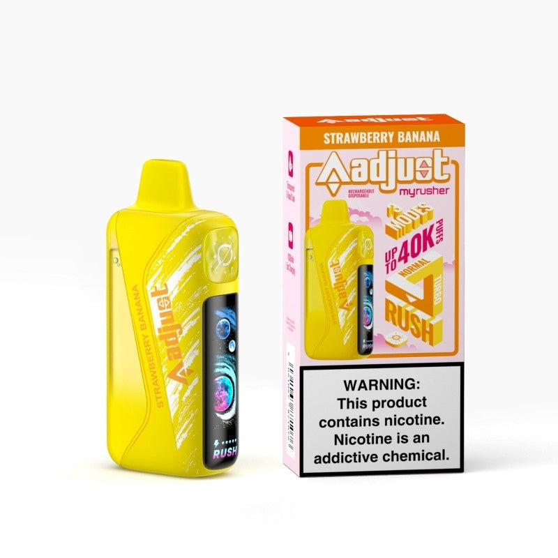 Strawberry Banana Adjust MyRusher 40K Disposable Vape Packaging 