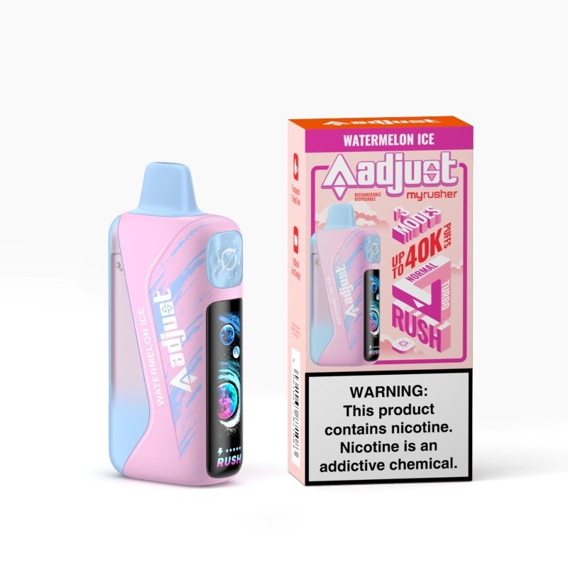 Watermelon Ice Adjust MyRusher 40K Disposable Vape Packaging 