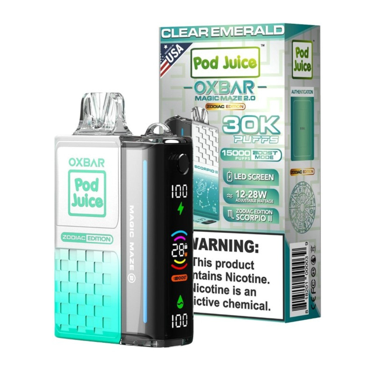 Clear Emerald Oxbar Magic Maze 2.0 Pod Juice 30K - Black Coral